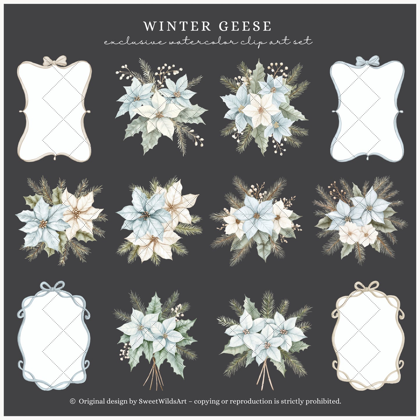 Winter Geese - Winter Floral Arrangements, Poinsettia, Fir Branches, Christmas Ornaments | 30 PNG