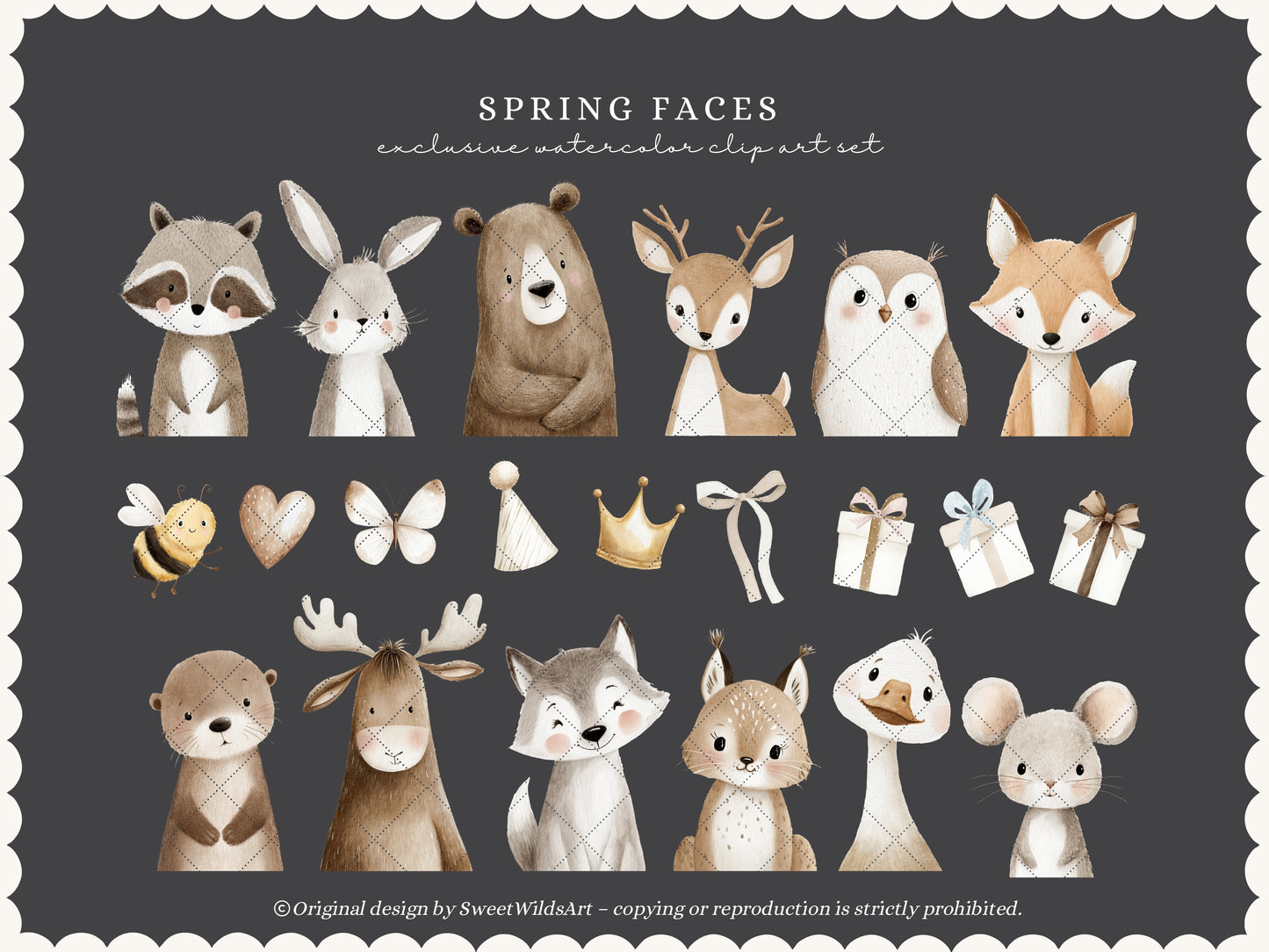 Spring Woodland Faces - Clipart, Spring Forest Portraits, Cute Baby Animals, Nursery | 43 PNG/JPEG