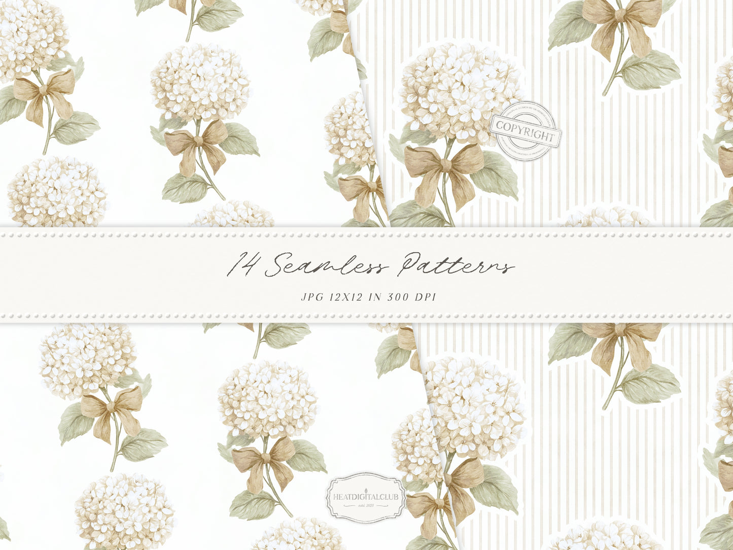 Grandmillennial Set 8 - Seamless Patterns, Beige Neutral Floral, Estate Botanical, Stripes, Damask Patterns | 14 JPEG