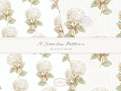 Grandmillennial Set 8 - Seamless Patterns, Beige Neutral Floral, Estate Botanical, Stripes, Damask Patterns | 14 JPEG