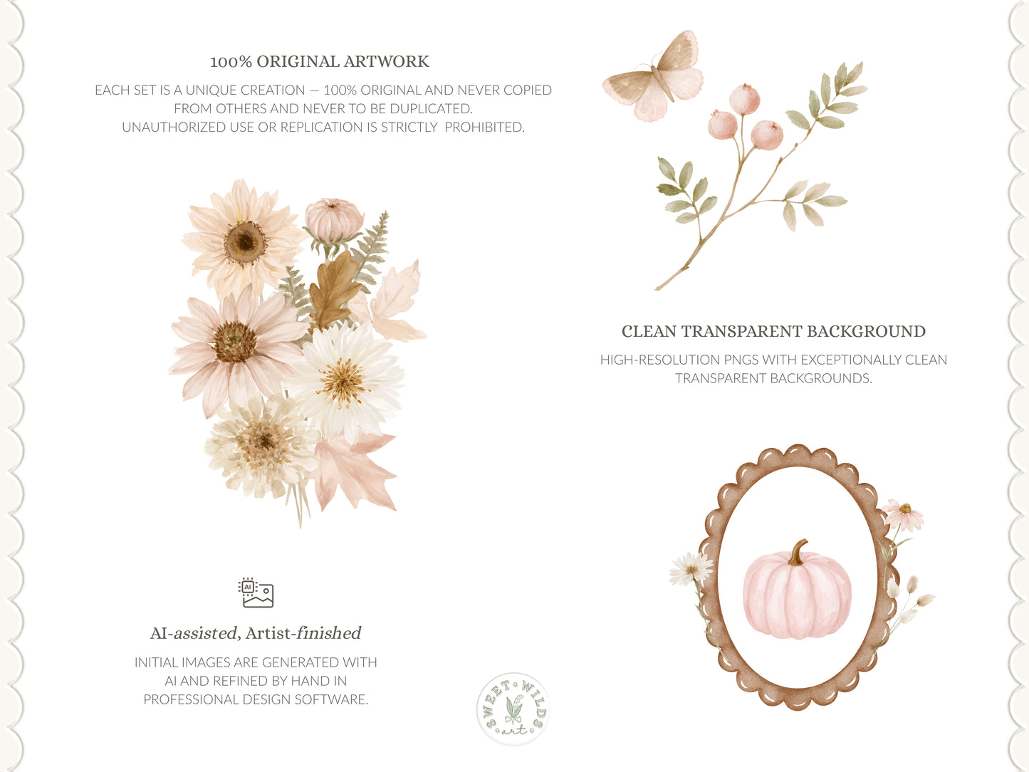 Gentle October - Watercolor Fall Floral Arrangements, Autumn Botanicals Collection | 30 PNG