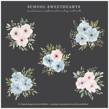 School Sweethearts - Back to School Floral Arrangements, Flowers, Grandmillennial | 12 PNG