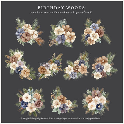 Birthday Woods - Floral Arrangements, Forest Frames and Bouquets, Rustic | 22 PNG