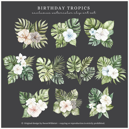 Birthday Tropics - Floral Arrangements Clipart, Jungle, Safari | 23 PNG