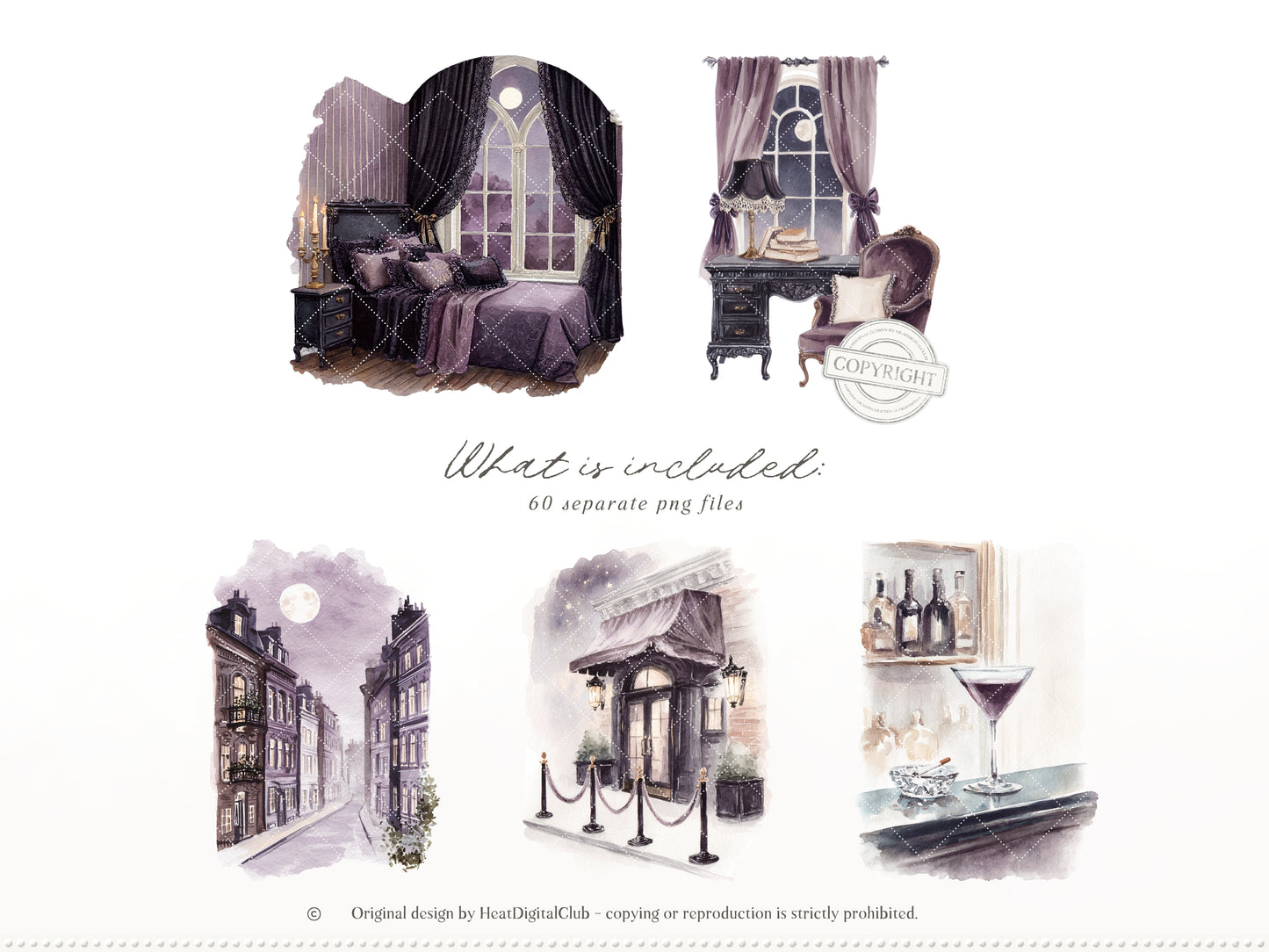 Day & Midnight - Clipart Set, Romantic Dark Gothic Clipart, Feminine, Cottagecore | 60 PNG