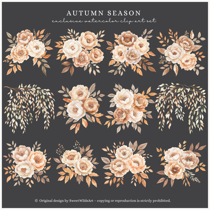 Autumn Season - Floral Arrangements, Fall Bouquets, Beige, Rustic Pumpkins | 25 PNG
