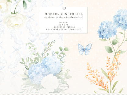 Modern Cinderella -  Floral Arrangements, Blue Hydrangea, White Roses , French Floral, Romantic Flowers | 20 PNG