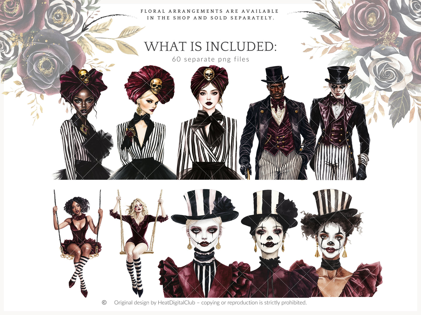Dark Circus - Gothic Halloween, Vintage Carnival Clipart, Spooky Performer | 60 PNG