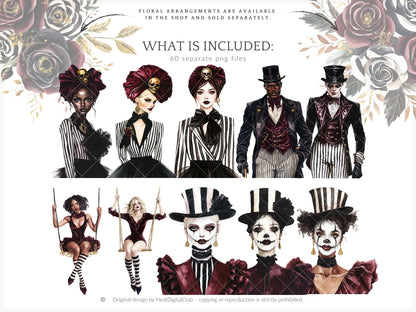 Dark Circus - Gothic Halloween, Vintage Carnival Clipart, Spooky Performer | 60 PNG