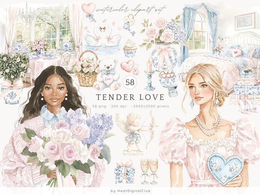 Tender Love - Grandmillennial Valentines Day Clipart, Elegant | 58 PNG