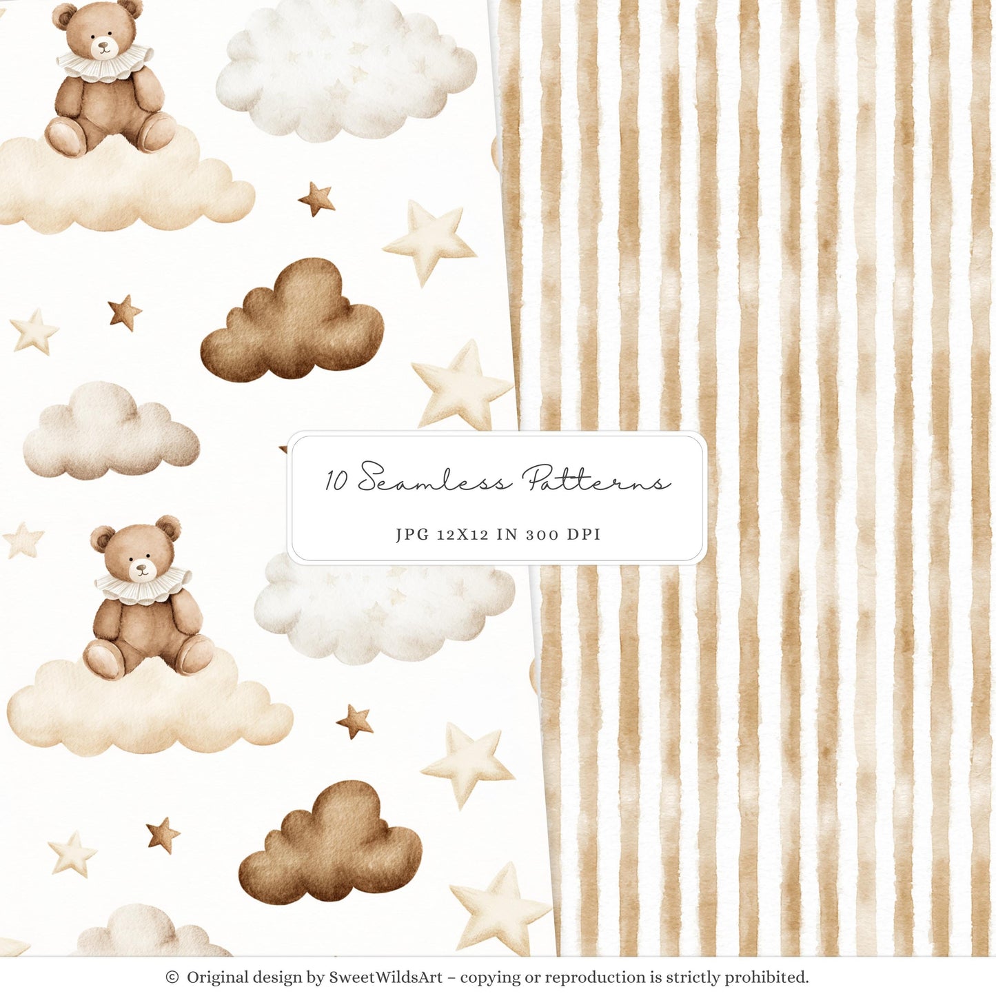 Tiny Moments - Seamless Patterns, Beige and Cream Baby, Gingham | 10 JPEG