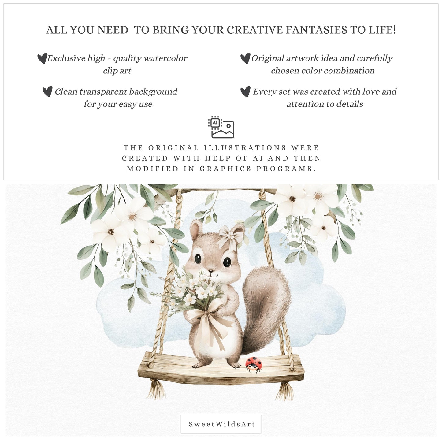 Spring Forest - Cute Woodland, Baby Animal Clipart, Baby Shower,  Nursery | 40 PNG