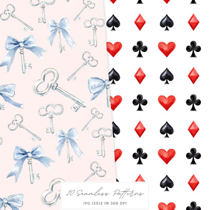 Modern Alice - Seamless Patterns, Fantasy, Floral, Roses | 10 JPEG