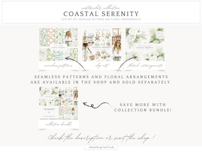 Coastal Serenity - Beach Time Clipart, Neutral Summer | 50 PNG