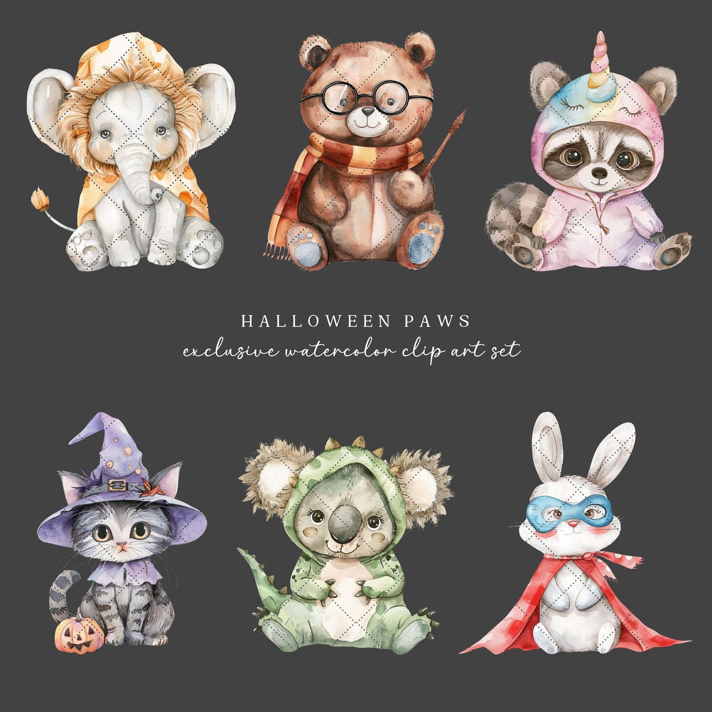 Halloween Paws - Cute Animals, Spooky Clipart, Halloween Costumes, Kids | 24 PNG