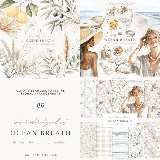 Ocean Breath - Coastal Collection Bundle, Neutral Summer Beach | 86 PNG