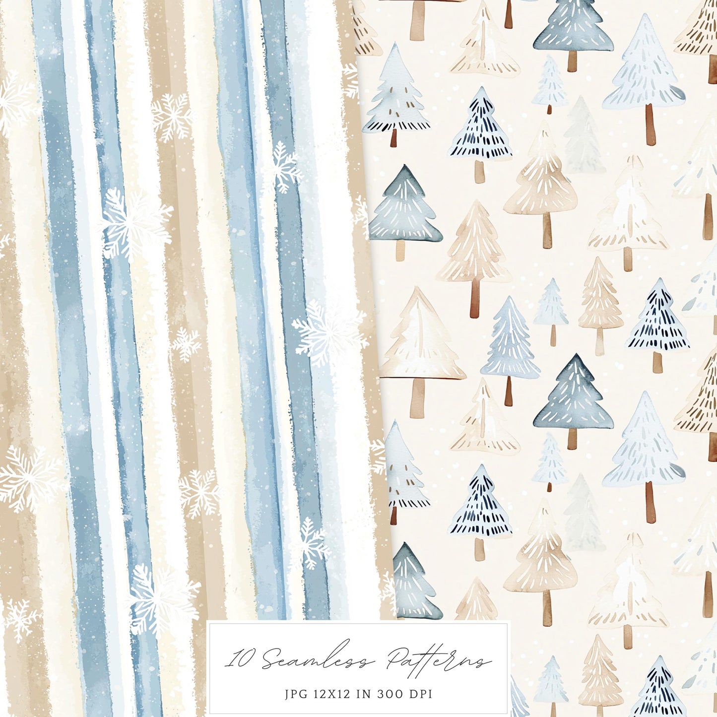 Frosty Coziness - Seamless Patterns, Winter Rustic, Snowflakes | 10 JPEG