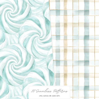 Coastal Holidays - Seamless Patterns, Ocean, Christmas | 10 JPEG