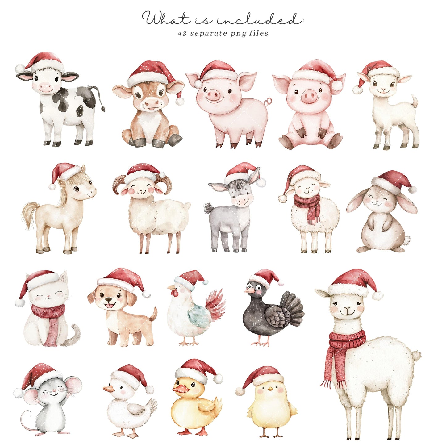 Farm Friends - Cute Xmas Animals, Christmas Babies Clipart, Winter Baby | 43 PNG