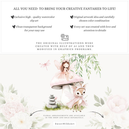 Sweet Fairyland - Cute Pink Clipart, Animals, Baby, Unicorn, Bunny, Deer | 60 PNG