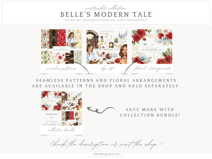 Belle's Modern Tale -  Beauty and the Beast, Fairytale Clipart | 54 PNG