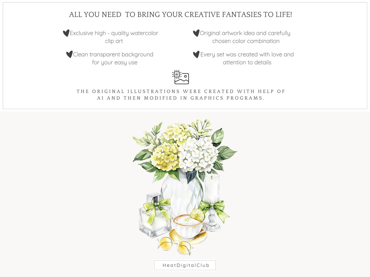 Fresh Essence - Clipart, Cozy Spring, Floral, Citrus | 50 PNG