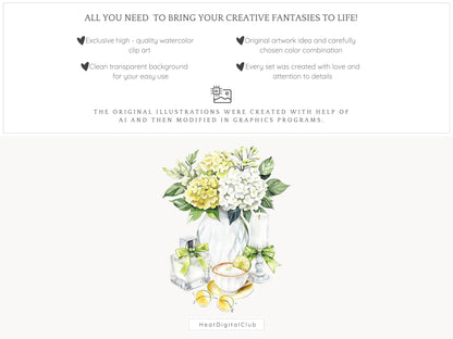 Fresh Essence - Clipart, Cozy Spring, Floral, Citrus | 50 PNG