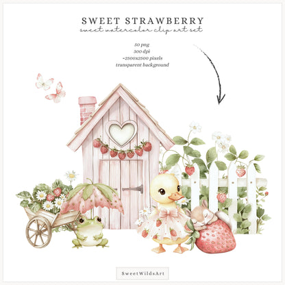 Sweet Strawberry - Baby Animals Clipart Set | 50 PNG