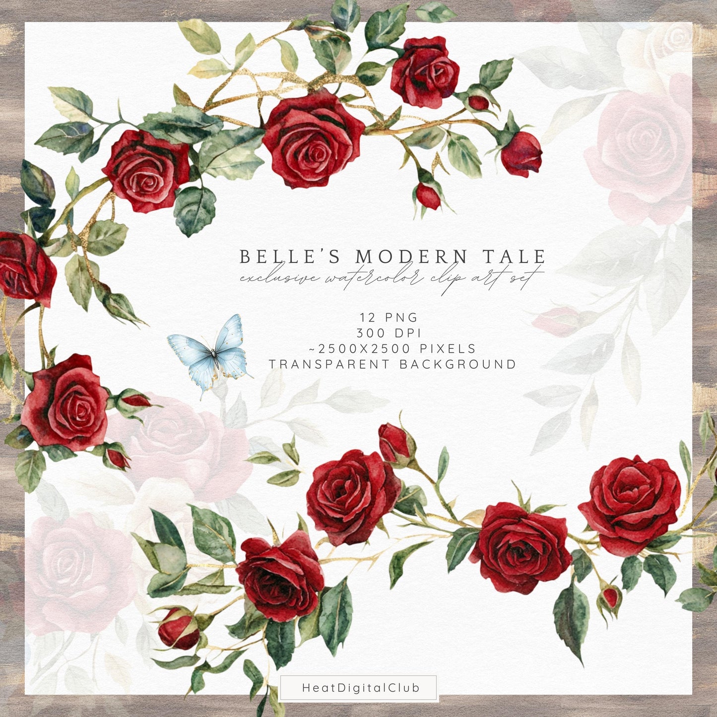 Belle's Modern Tale - Floral Arrangements ClipArt, Red Roses | 12 PNG
