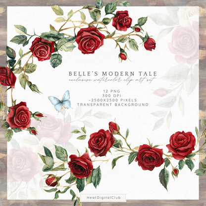 Belle's Modern Tale - Floral Arrangements ClipArt, Red Roses | 12 PNG