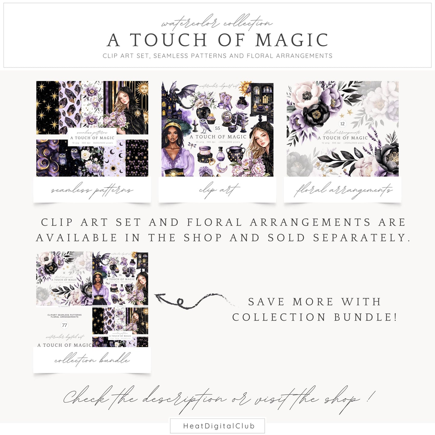 A Touch Of Magic - Witch Seamless Patterns, Celestia, Floral | 10 JPEG