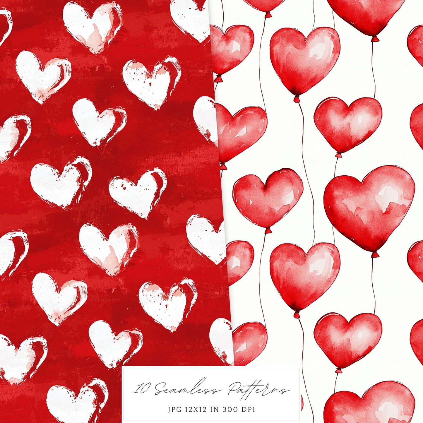 XOXO - Valentines Day Seamless Patterns, Romantic Love | 10 JPEG
