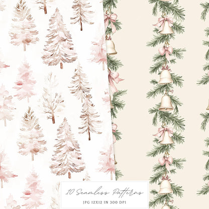 Winter Blush - Seamless Patterns, Rustic, Snowflakes | 10 JPEG