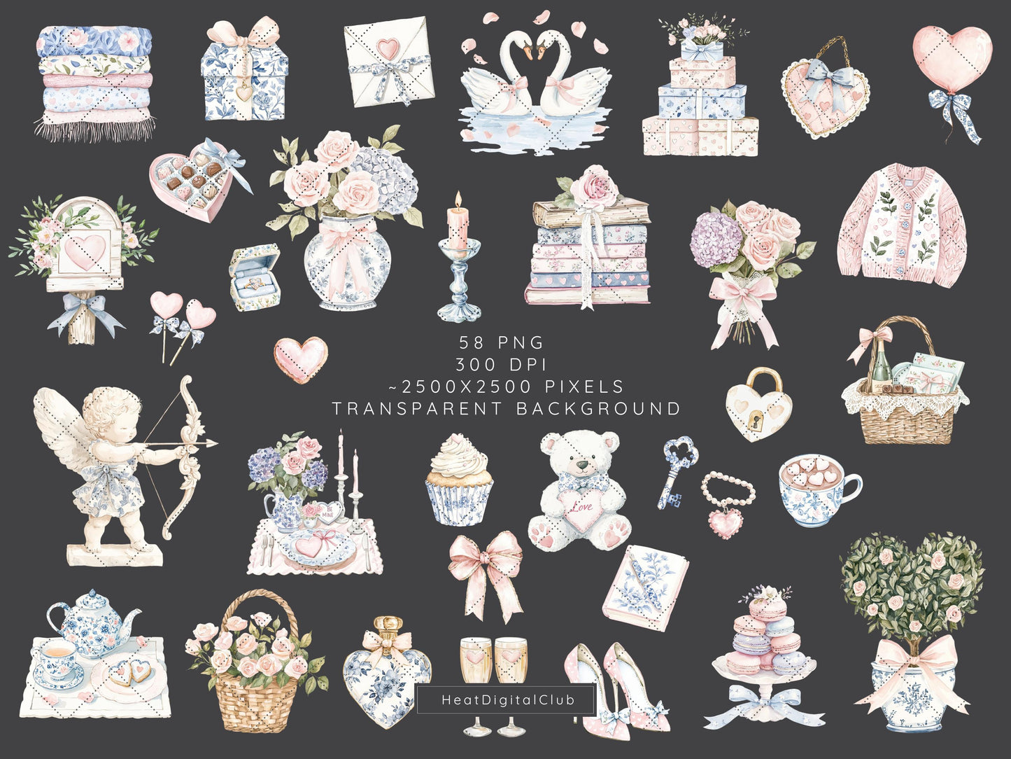 Tender Love - Grandmillennial Valentines Day Clipart, Elegant | 58 PNG