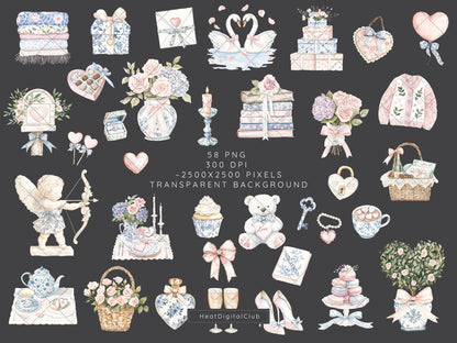 Tender Love - Grandmillennial Valentines Day Clipart, Elegant | 58 PNG