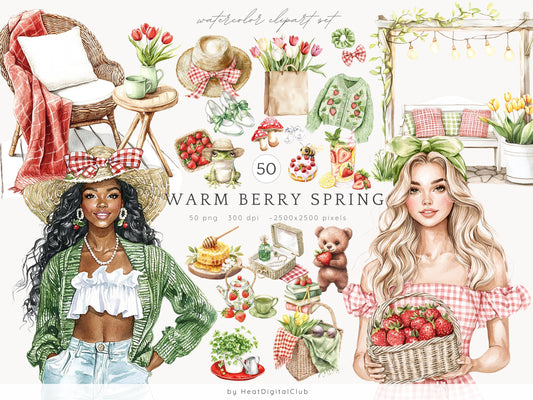 Warm Berry Spring - Clipart, Cottage, Summer, Cozy ,Floral | 50 PNG