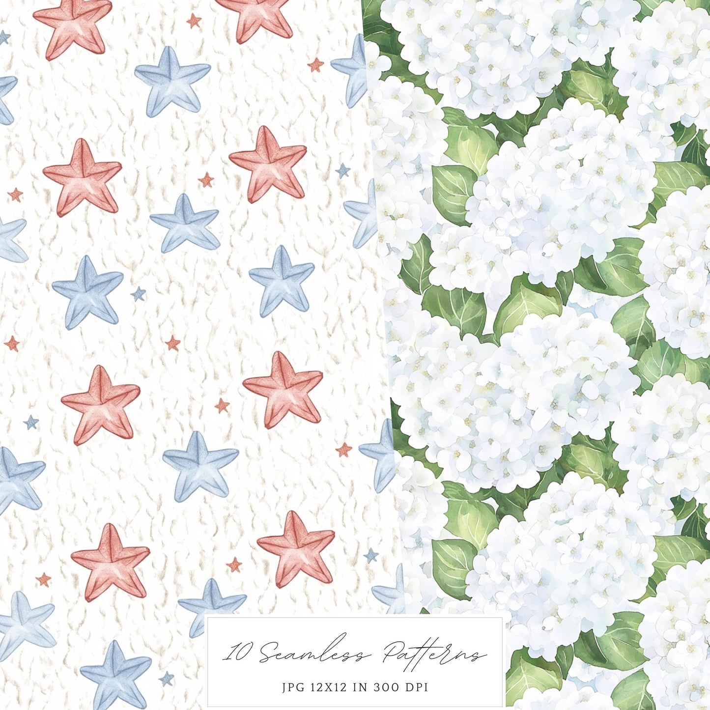 Hello July - Seamless Patterns, 4th of July, Independence Day | 10 JPEG