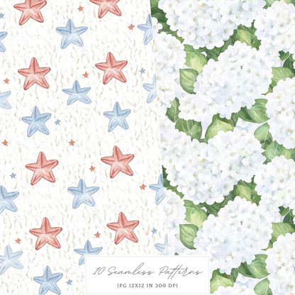 Hello July - Seamless Patterns, 4th of July, Independence Day | 10 JPEG