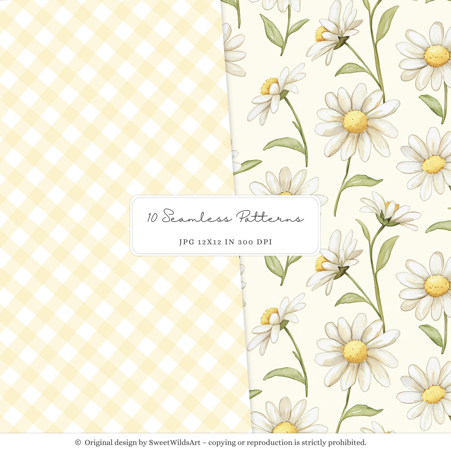 Honey Garden - Seamless Patterns, Bees, Honeycombs, Gingham | 10 JPEG
