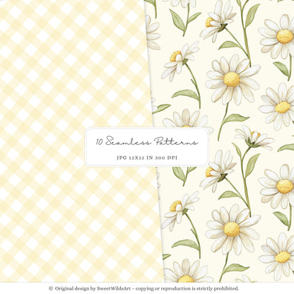 Honey Garden - Seamless Patterns, Bees, Honeycombs, Gingham | 10 JPEG