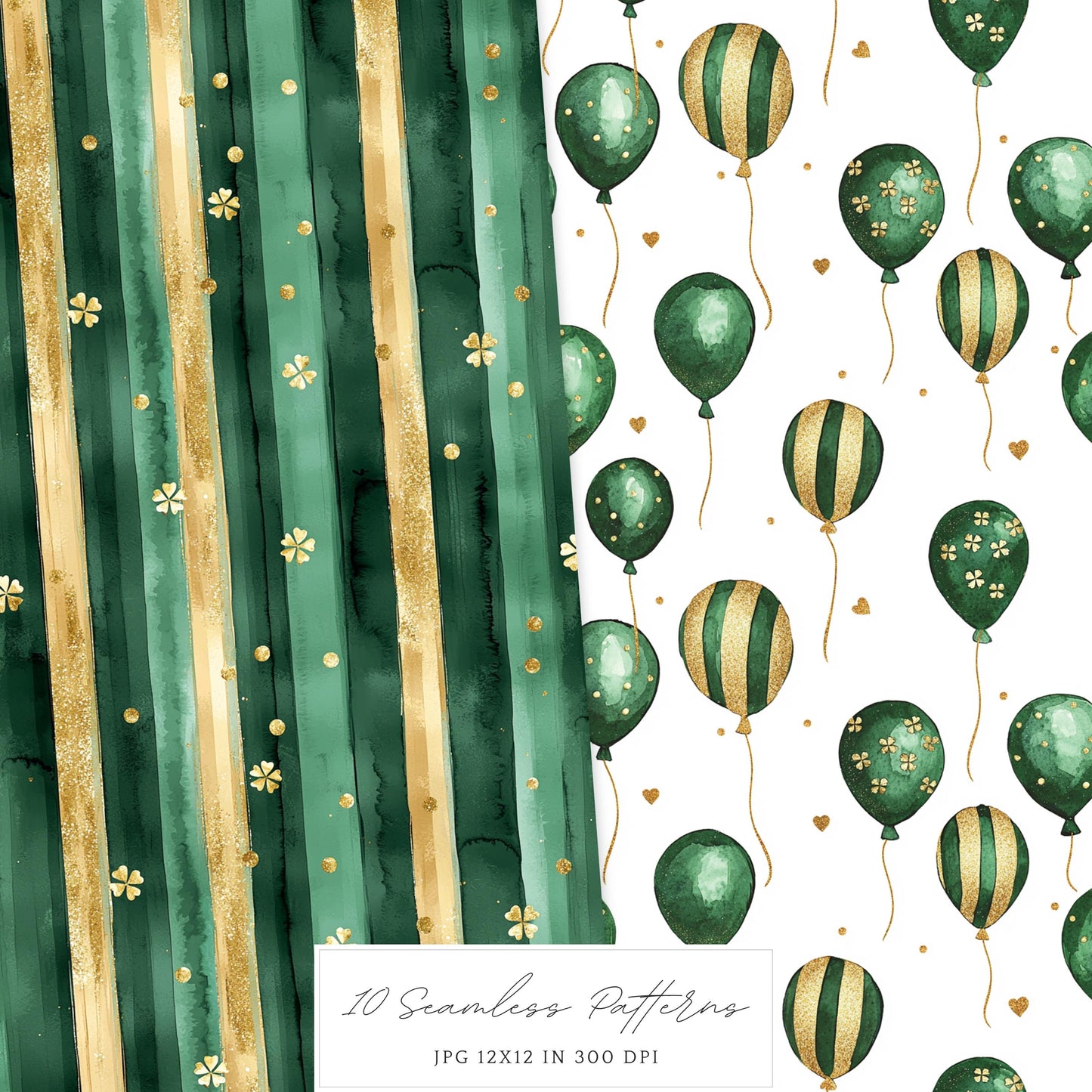 Shamrock Party - Seamless Patterns, St. Patrick's Day, Floral | 10 JPEG