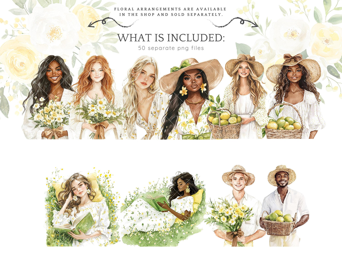 Fresh Essence - Clipart, Cozy Spring, Floral, Citrus | 50 PNG