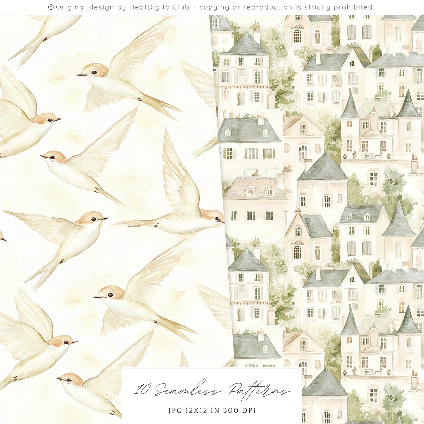 Summer Château - Seamless Patterns,French, Garden Pattern | 10 JPEG