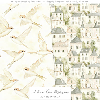 Summer Château - Seamless Patterns,French, Garden Pattern | 10 JPEG