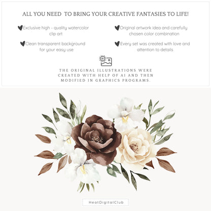 Chocolate Milk - Floral Arrangement Clipart, Elegant Bouquets, Boho | 12 PNG