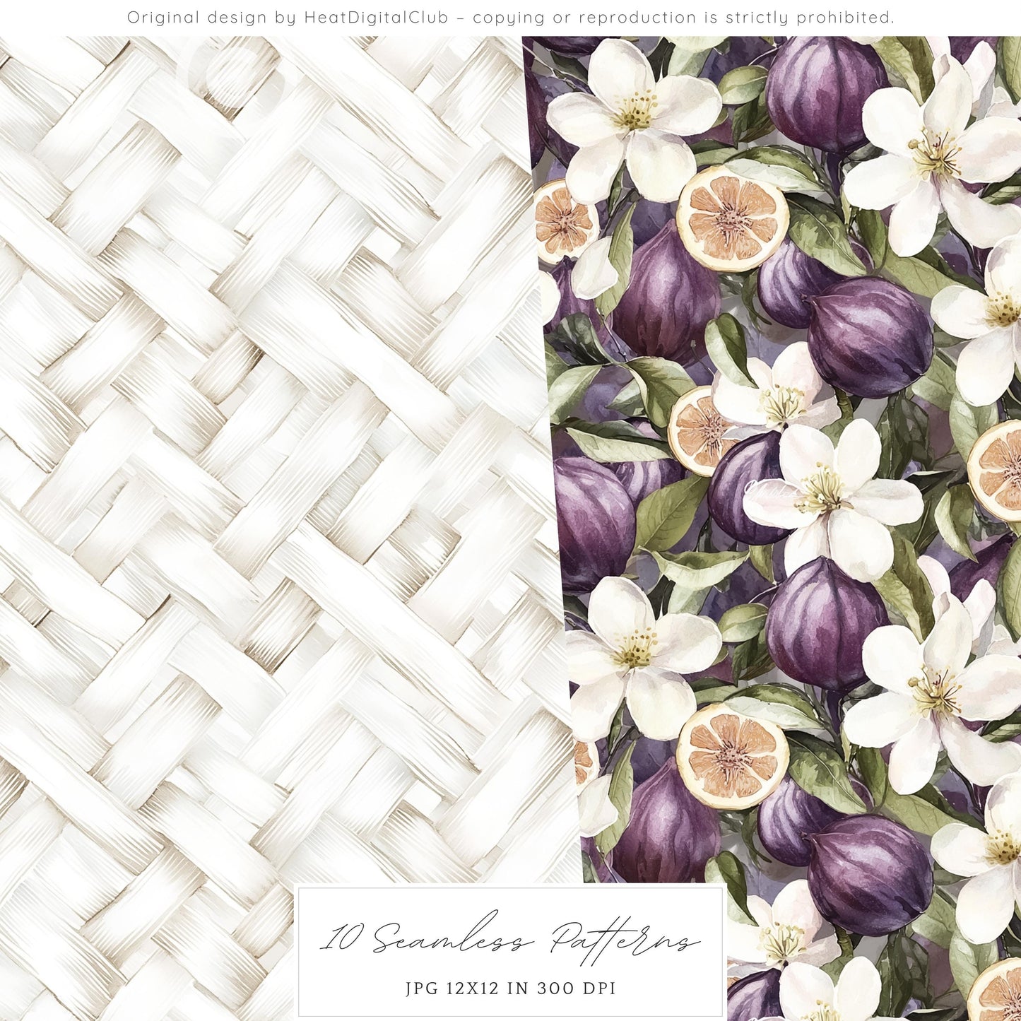 Sicilian Summer - Seamless Patterns, Italian Tile, Floral | 10 JPEG