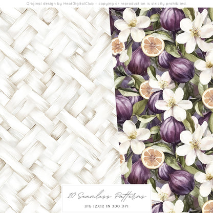Sicilian Summer - Seamless Patterns, Italian Tile, Floral | 10 JPEG