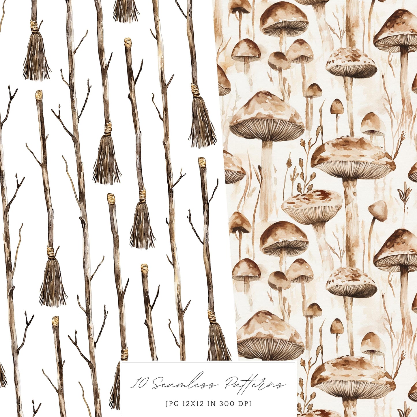 Magic Class - Seamless Patterns, Books, Runes, Mushrooms | 10 JPEG