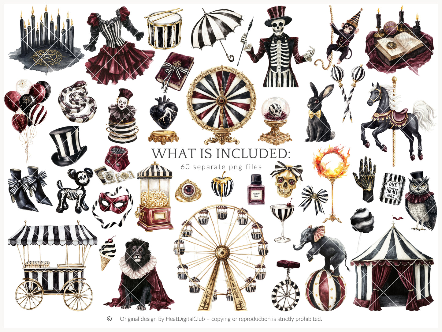 Dark Circus - Gothic Halloween, Vintage Carnival Clipart, Spooky Performer | 60 PNG