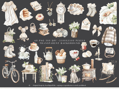 Country Spring - Clipart, Rustic Cottagecore, Strawberry Garden, French Farmhouse | 60 PNG